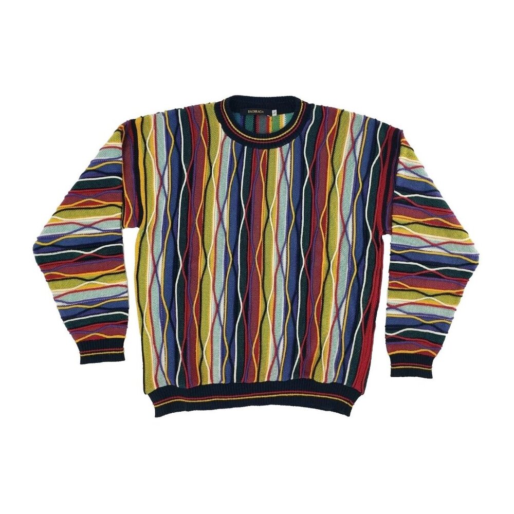 Bachrach Mens Sweater L Multicolor Striped Long Sleeve Crew Neck